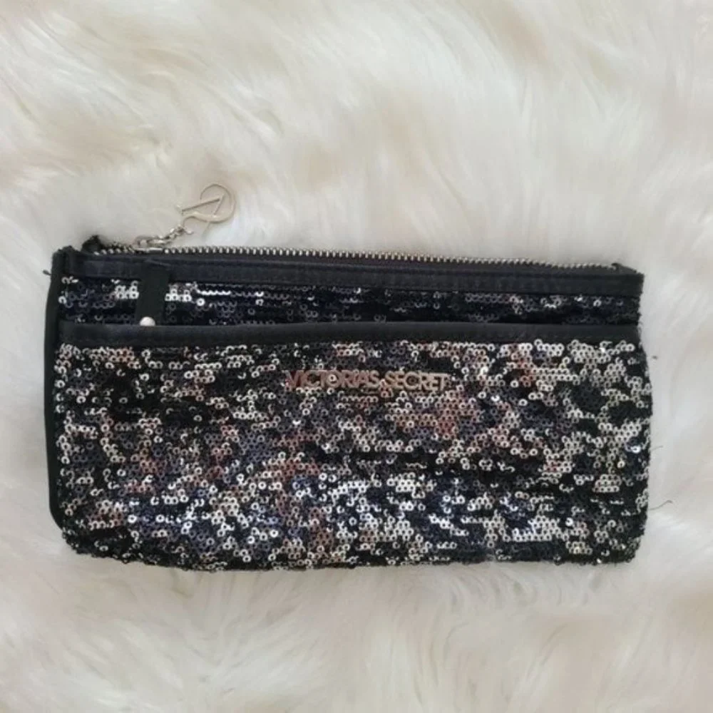 Victoria Secret Black and Silver Sequin Clutch Evening